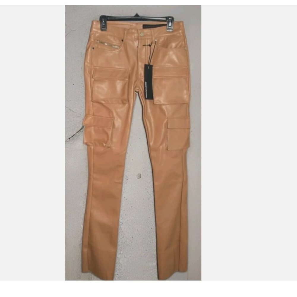 Rockstar Original Khaza Beige PU Leather jean size 32 x 36